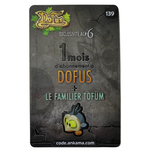 Carte n°139 : 1 mois d'abonnement Dofus + Le familier de convention